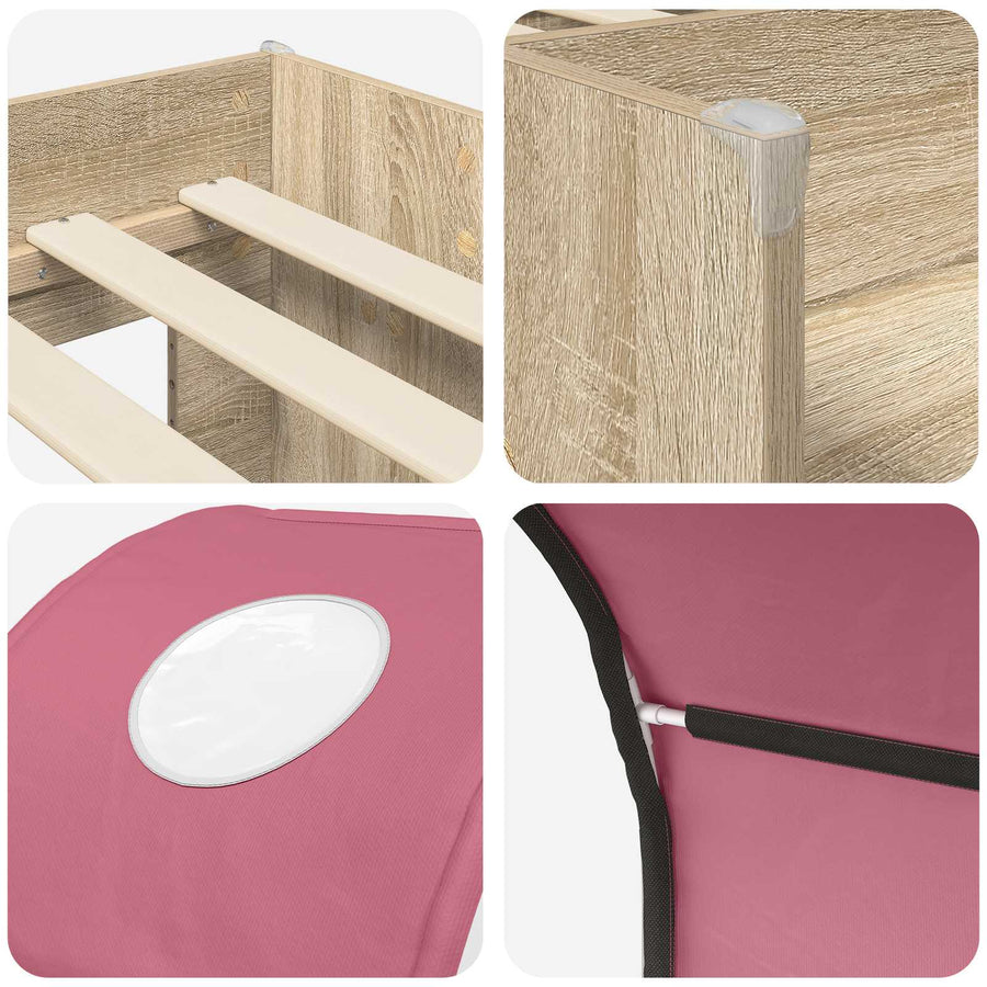 Bed met Tunnel 3 st Sonoma en Roze Bewerkt hout