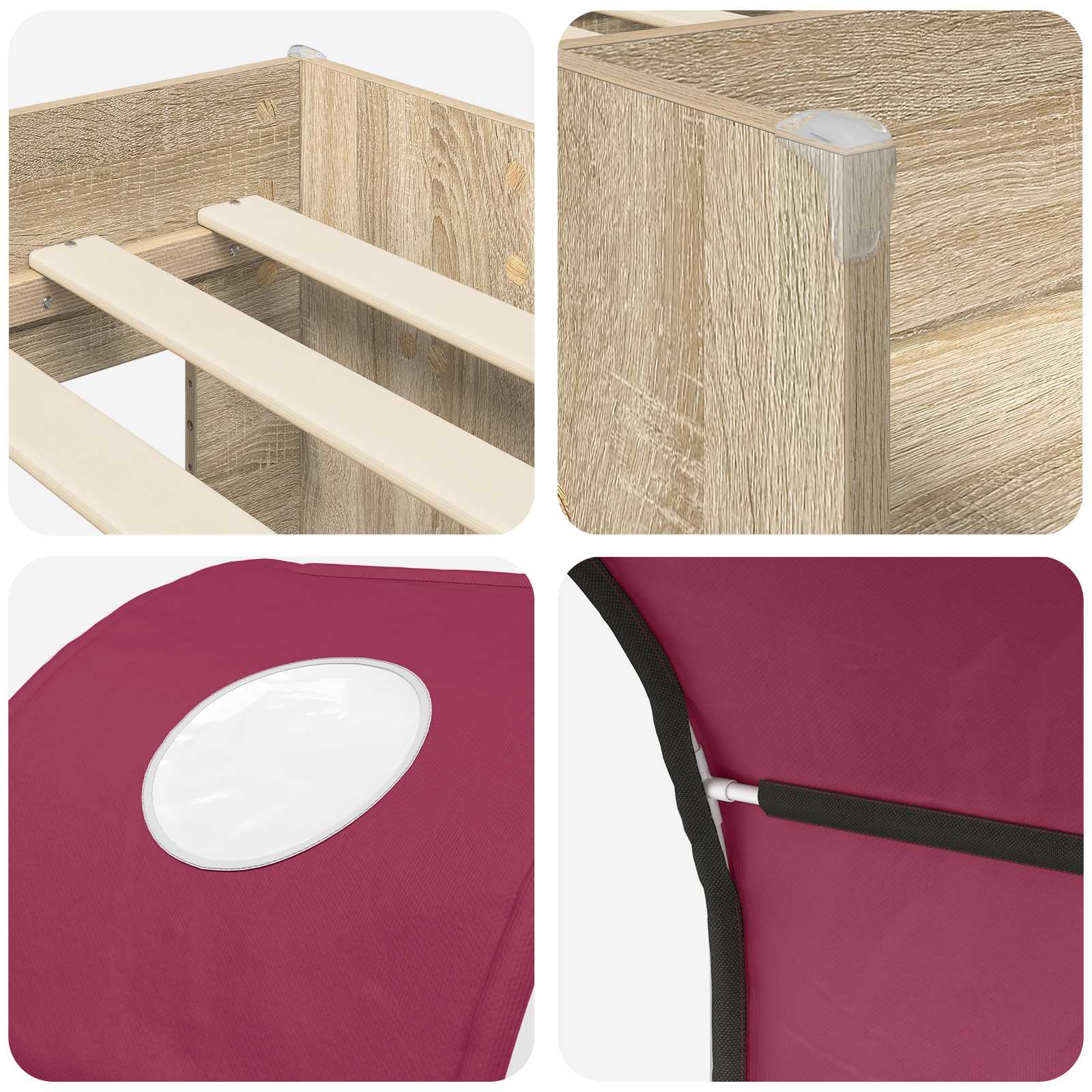 Bed met Tunnel 3 st Sonoma en Rood Bewerkt hout