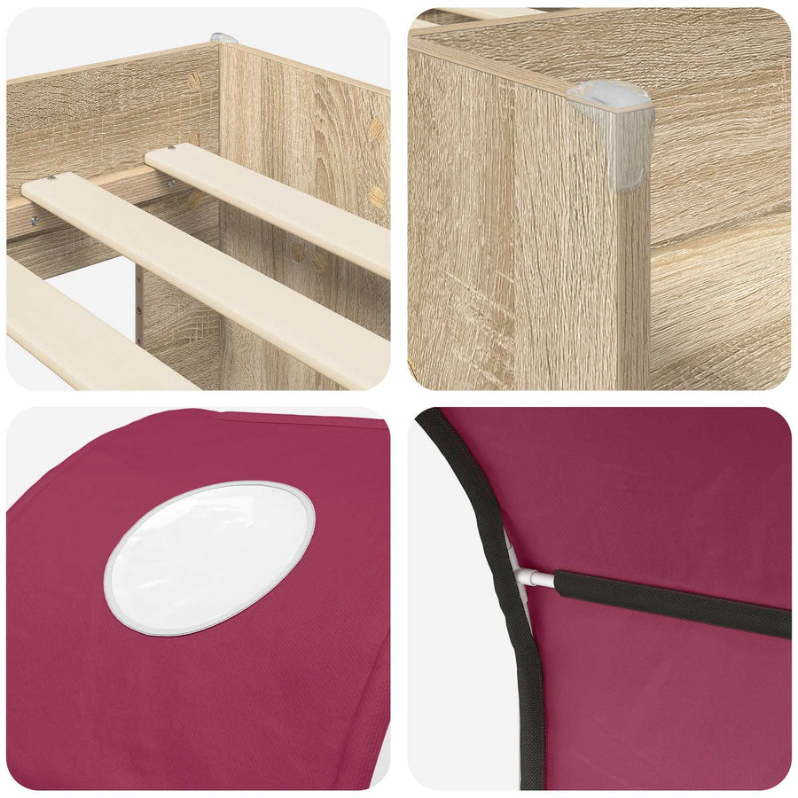 Bed met Tunnel 3 st Sonoma en Rood Bewerkt hout