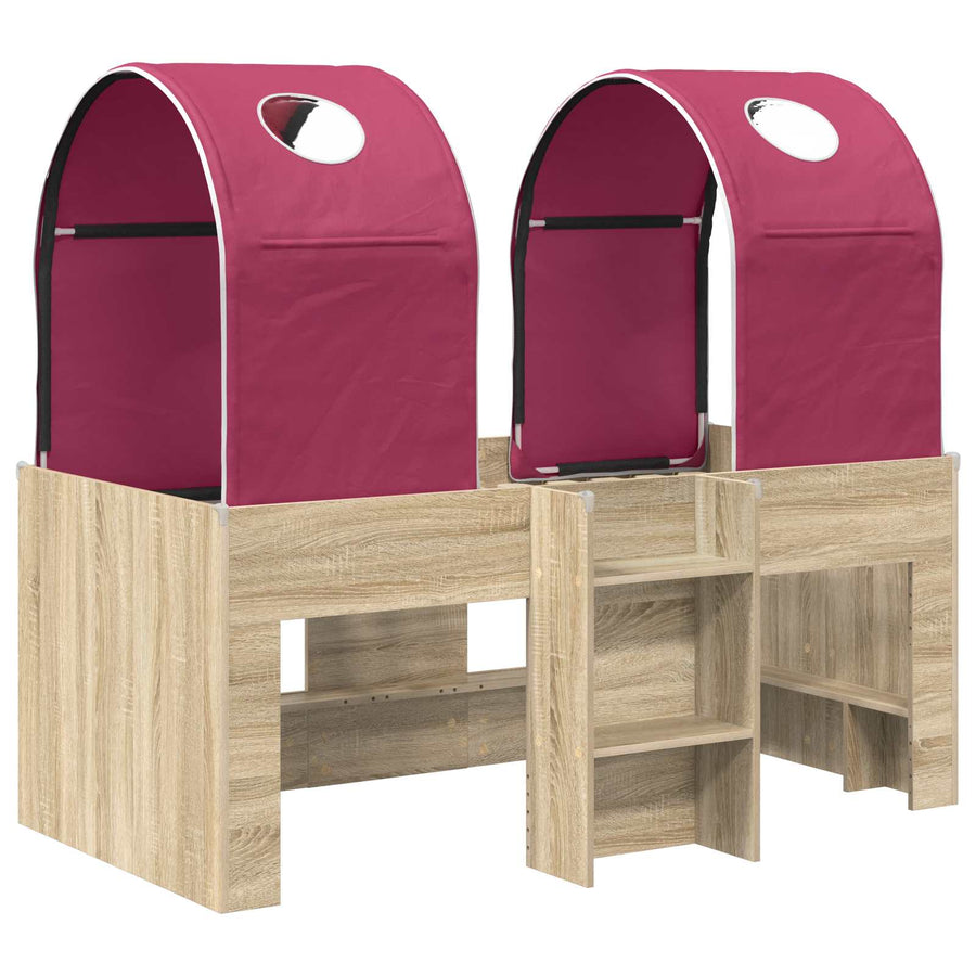Bed met Tunnel 3 st Sonoma en Rood Bewerkt hout