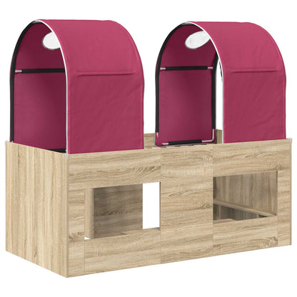 Bed met Tunnel 3 st Sonoma en Rood Bewerkt hout