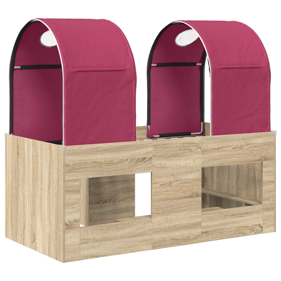 Bed met Tunnel 3 st Sonoma en Rood Bewerkt hout