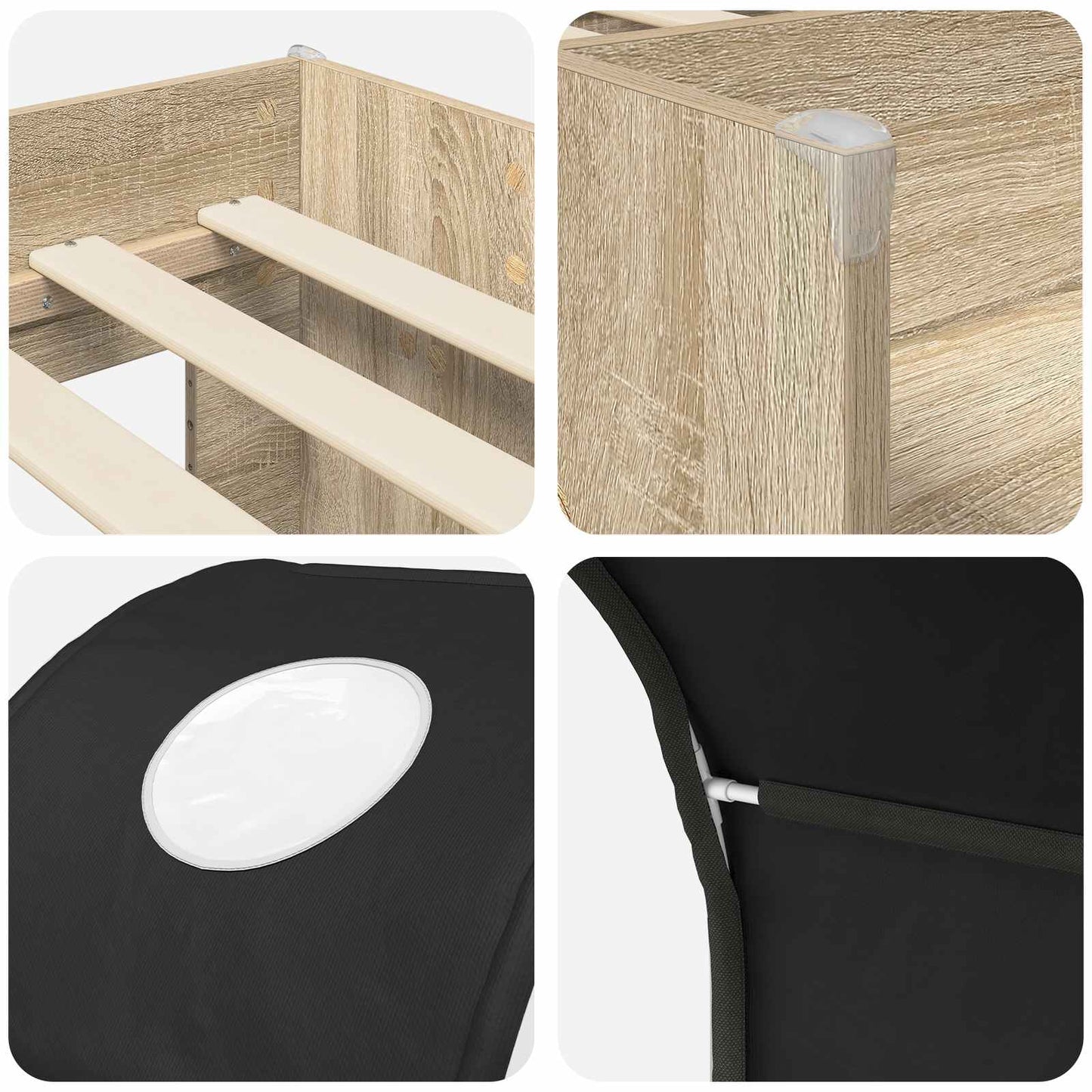 Bed met Tunnel 3 st Sonoma en Zwart Bewerkt hout