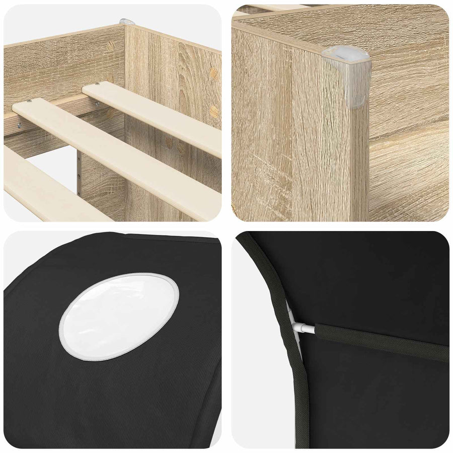 Bed met Tunnel 3 st Sonoma en Zwart Bewerkt hout