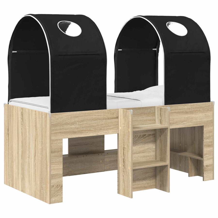 Bed met Tunnel 3 st Sonoma en Zwart Bewerkt hout