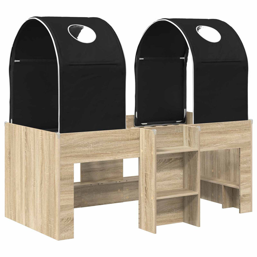 Bed met Tunnel 3 st Sonoma en Zwart Bewerkt hout