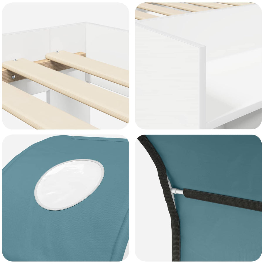 Bed met Tunnel 4 pcs Wit en Lichtblauw Bewerkt hout
