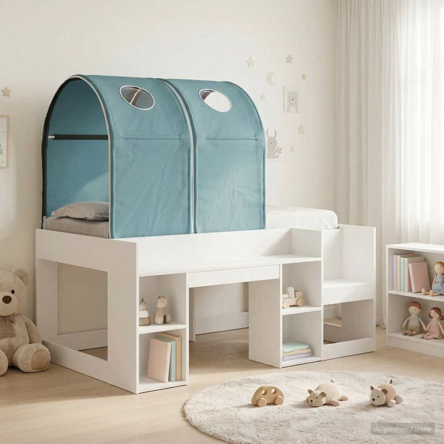 Bed met Tunnel 4 pcs Wit en Lichtblauw Bewerkt hout