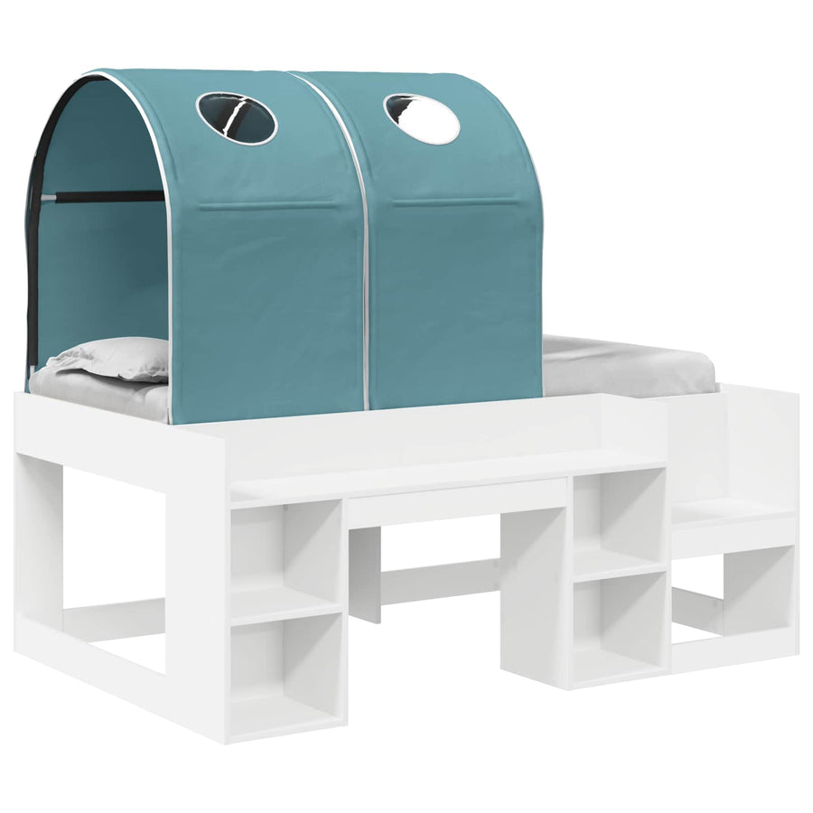Bed met Tunnel 4 pcs Wit en Lichtblauw Bewerkt hout
