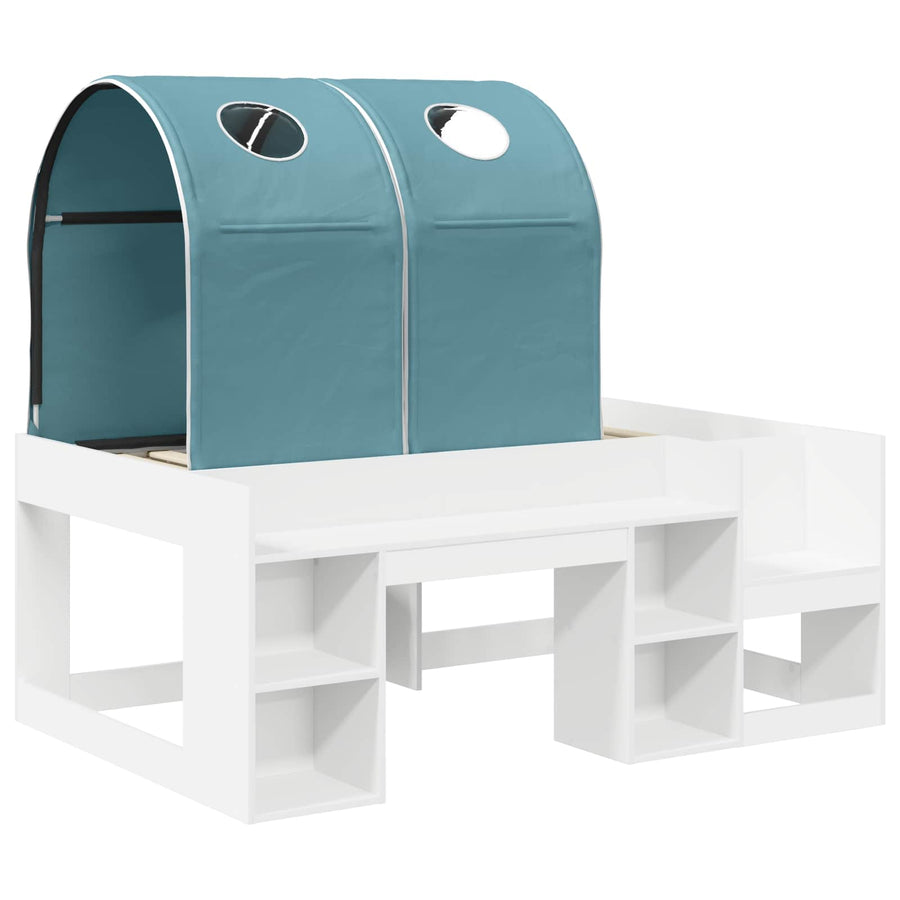 Bed met Tunnel 4 pcs Wit en Lichtblauw Bewerkt hout