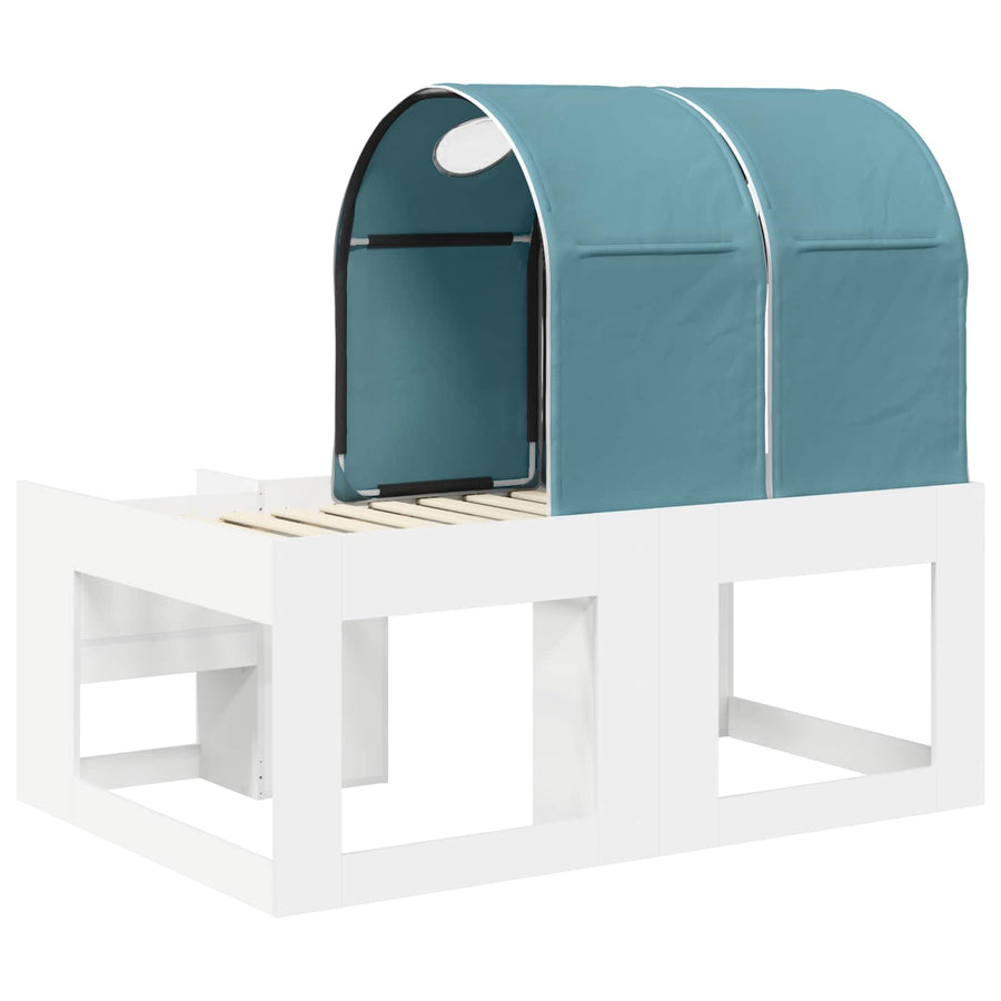 Bed met Tunnel 4 pcs Wit en Lichtblauw Bewerkt hout