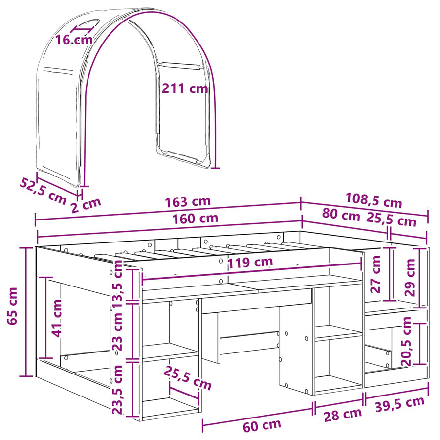 Bed met Tunnel 4 pcs Wit en Lichtblauw Bewerkt hout