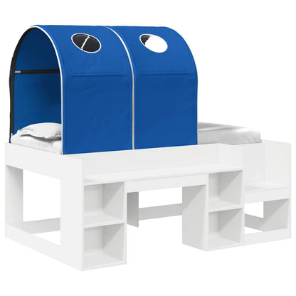 Bed met Tunnel 4 pcs Wit en Blauw Bewerkt hout