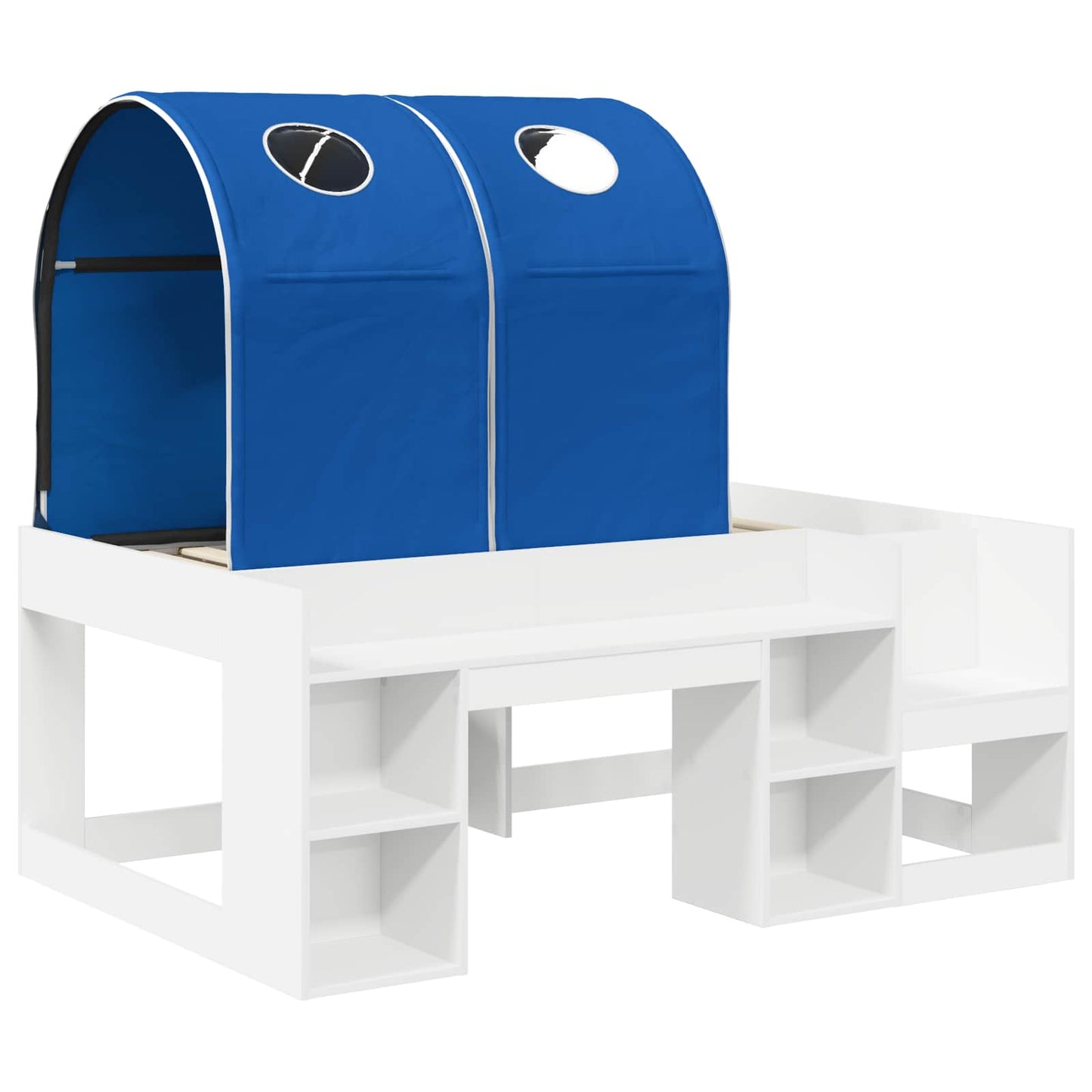 Bed met Tunnel 4 pcs Wit en Blauw Bewerkt hout