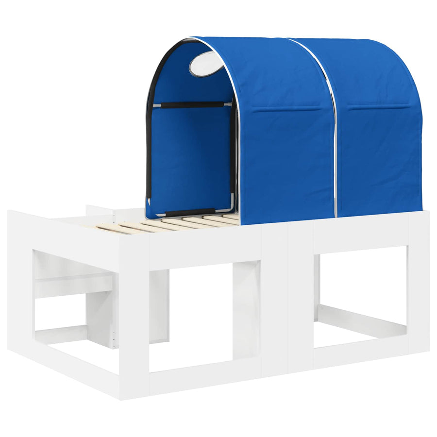 Bed met Tunnel 4 pcs Wit en Blauw Bewerkt hout