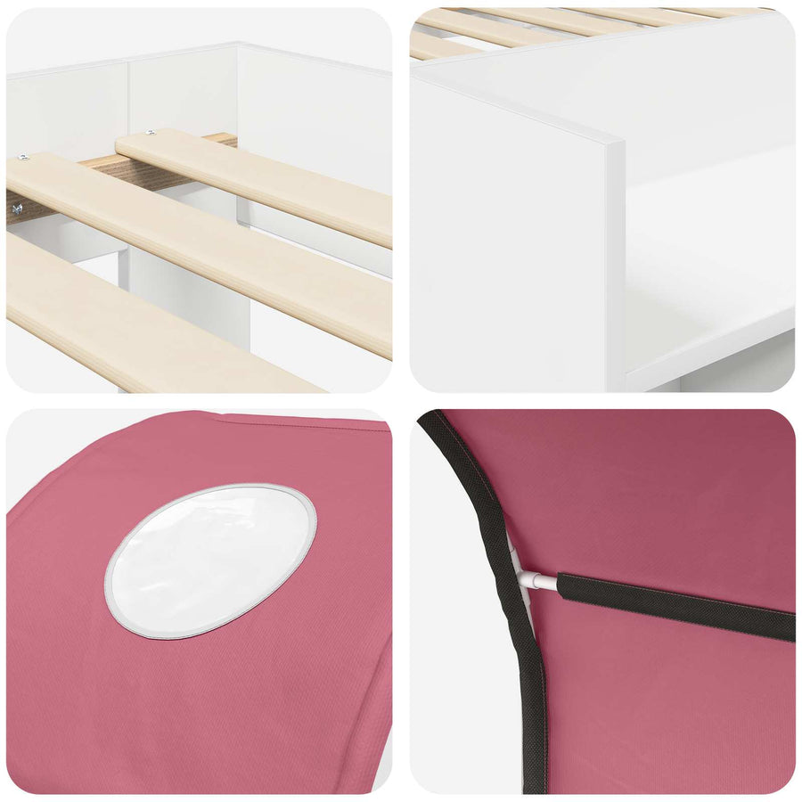 Bed met Tunnel 4 pcs Wit en Roze Bewerkt hout