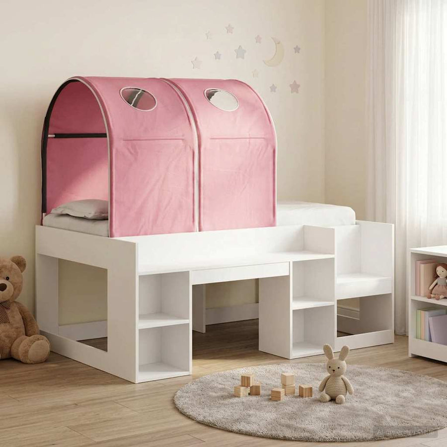 Bed met Tunnel 4 pcs Wit en Roze Bewerkt hout