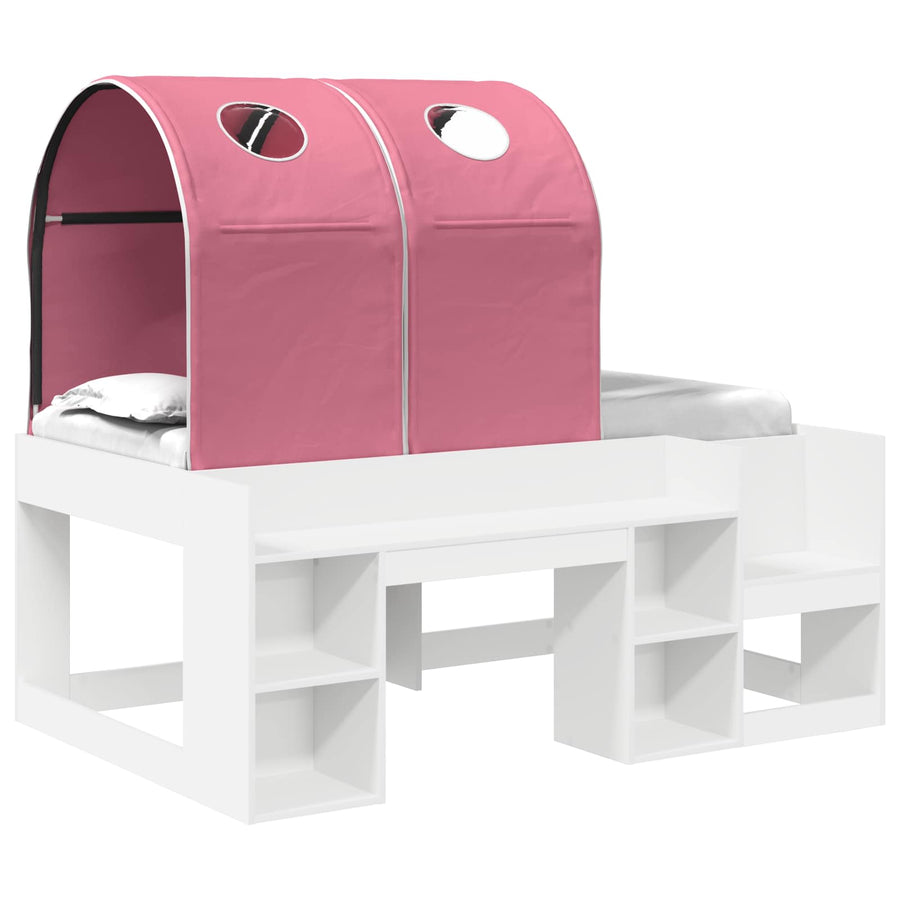Bed met Tunnel 4 pcs Wit en Roze Bewerkt hout