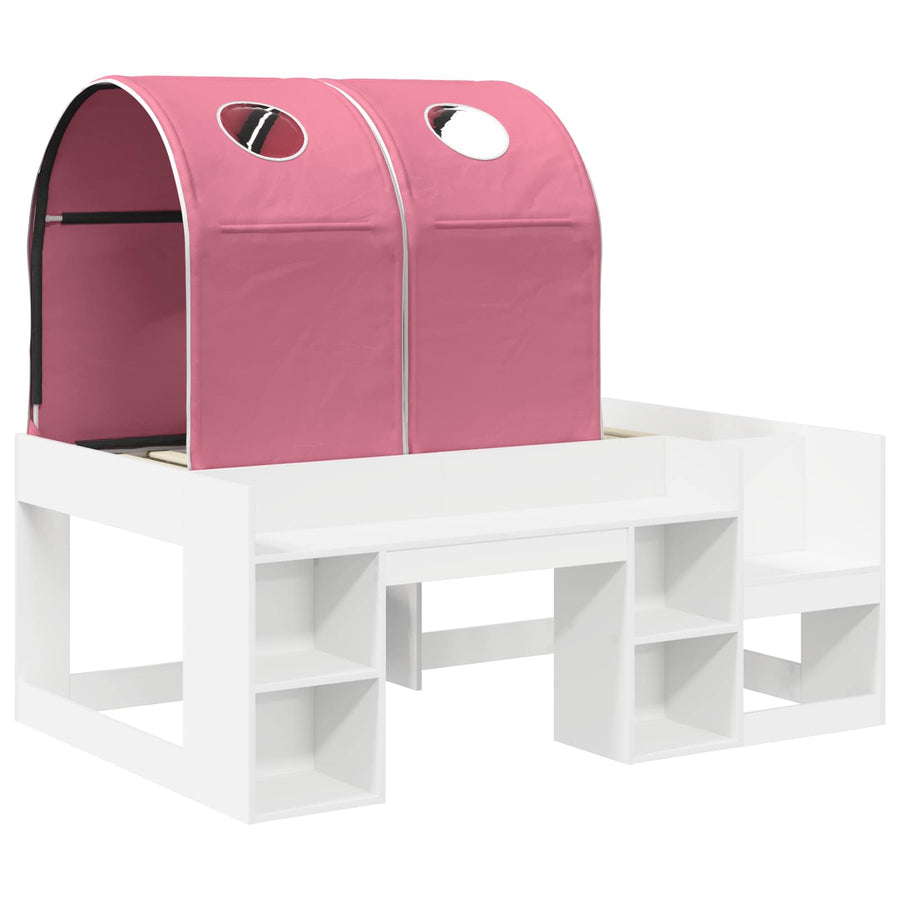Bed met Tunnel 4 pcs Wit en Roze Bewerkt hout