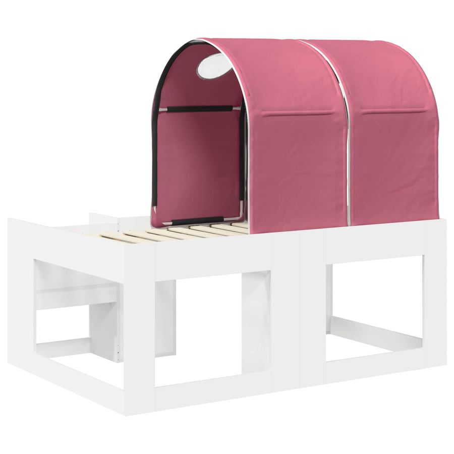 Bed met Tunnel 4 pcs Wit en Roze Bewerkt hout