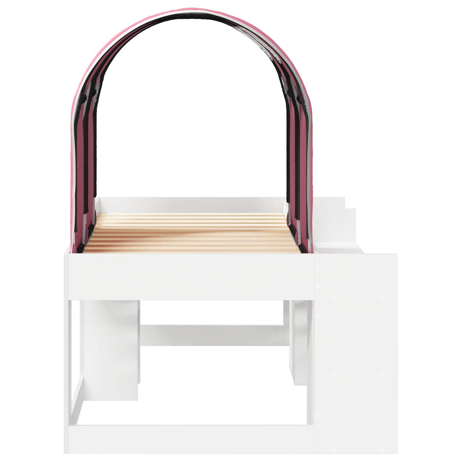 Bed met Tunnel 4 pcs Wit en Roze Bewerkt hout