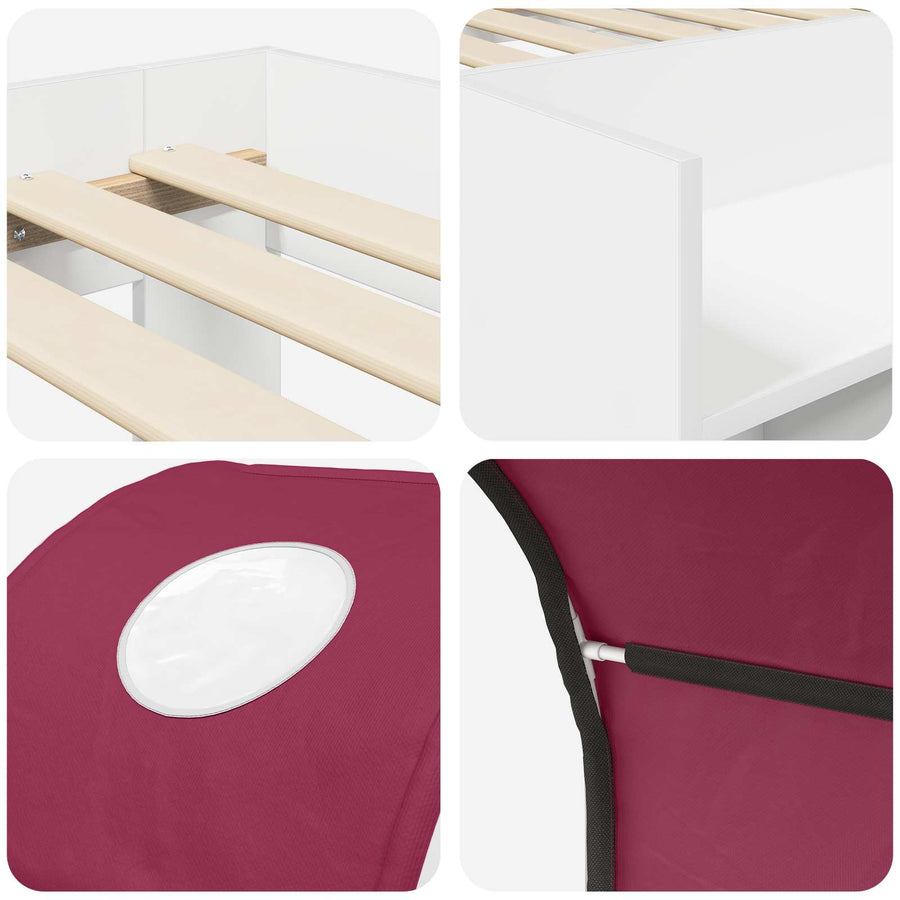 Bed met Tunnel 4 pcs Wit en Rood Bewerkt hout