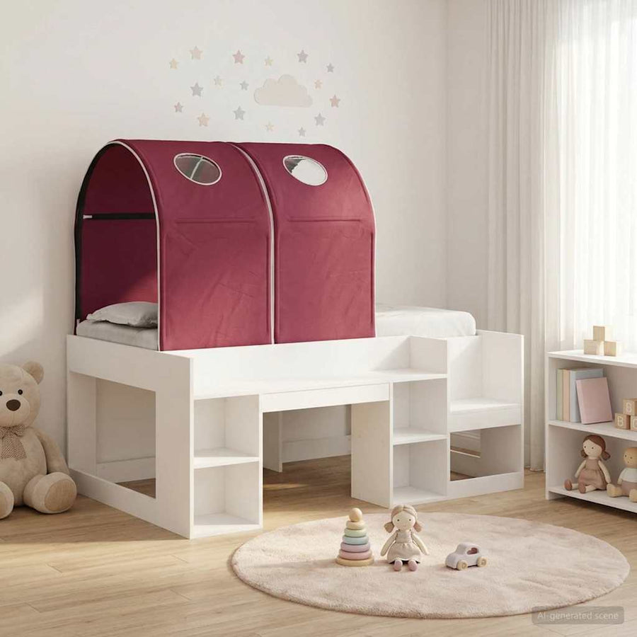 Bed met Tunnel 4 pcs Wit en Rood Bewerkt hout