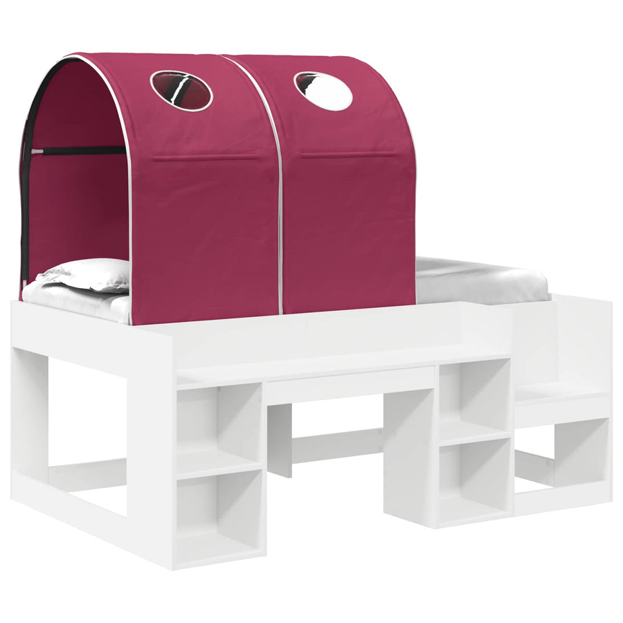Bed met Tunnel 4 pcs Wit en Rood Bewerkt hout