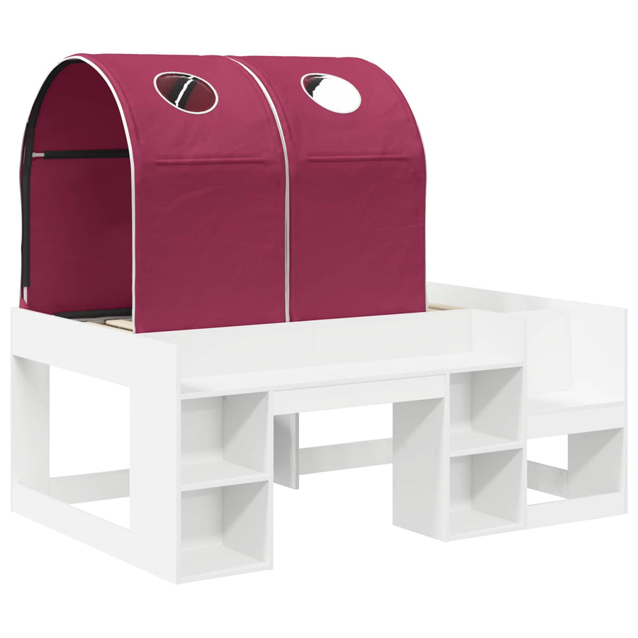 Bed met Tunnel 4 pcs Wit en Rood Bewerkt hout