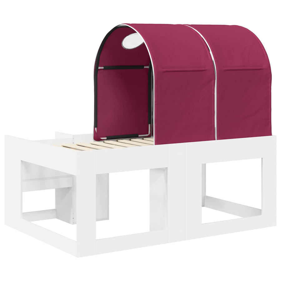 Bed met Tunnel 4 pcs Wit en Rood Bewerkt hout