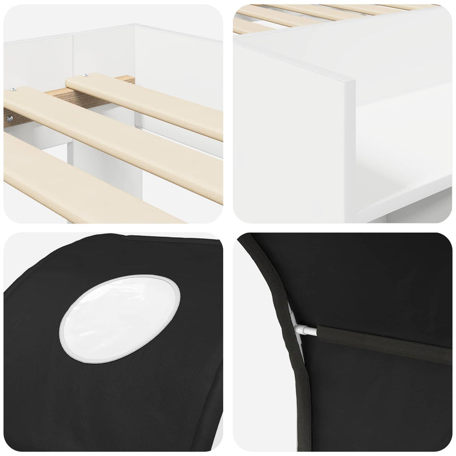 Bed met Tunnel 4 pcs Wit en zwart Bewerkt hout