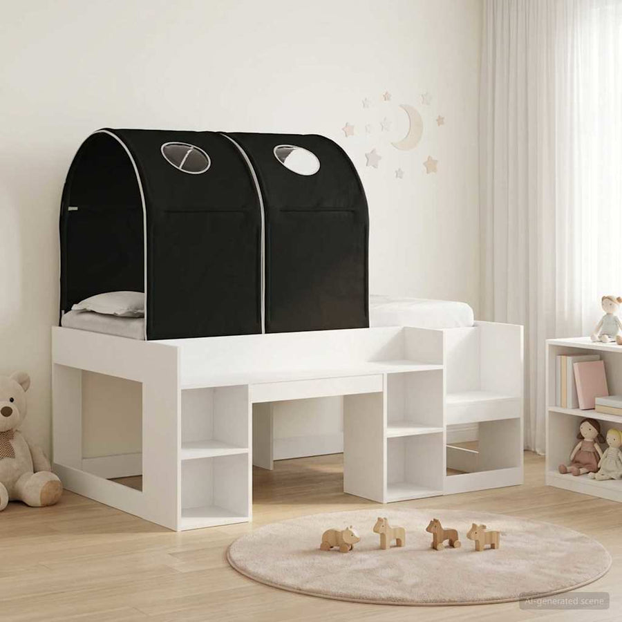Bed met Tunnel 4 pcs Wit en zwart Bewerkt hout