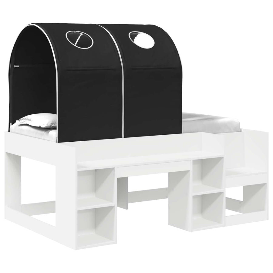Bed met Tunnel 4 pcs Wit en zwart Bewerkt hout