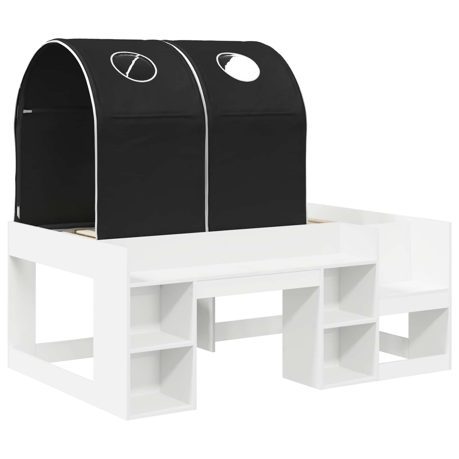 Bed met Tunnel 4 pcs Wit en zwart Bewerkt hout