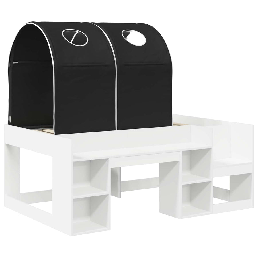 Bed met Tunnel 4 pcs Wit en zwart Bewerkt hout
