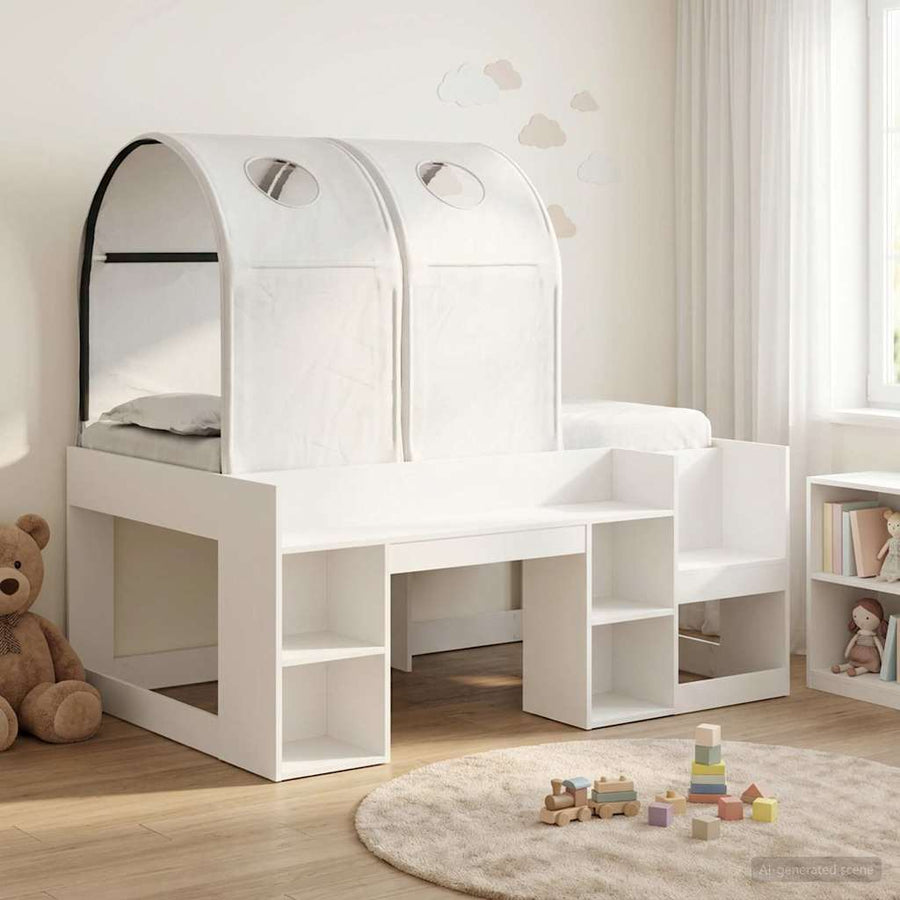 Bed met Tunnel 4 pcs Wit Bewerkt hout