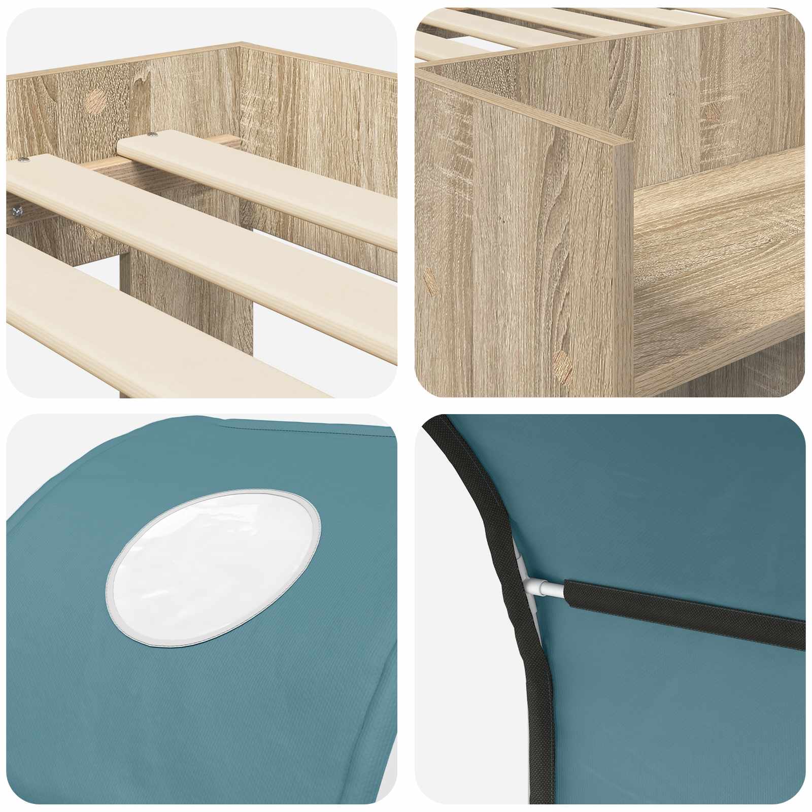 Bed met Tunnel 3 st Sonoma eiken en lichtblauw Bewerkt hout