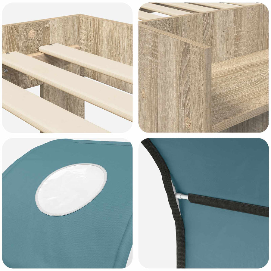 Bed met Tunnel 3 st Sonoma eiken en lichtblauw Bewerkt hout