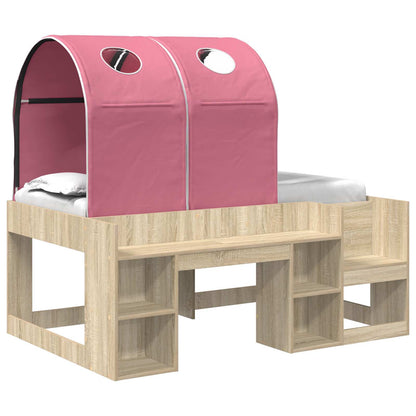Bed met Tunnel met plank 3 st Sonoma eiken en roze Bewerkt hout