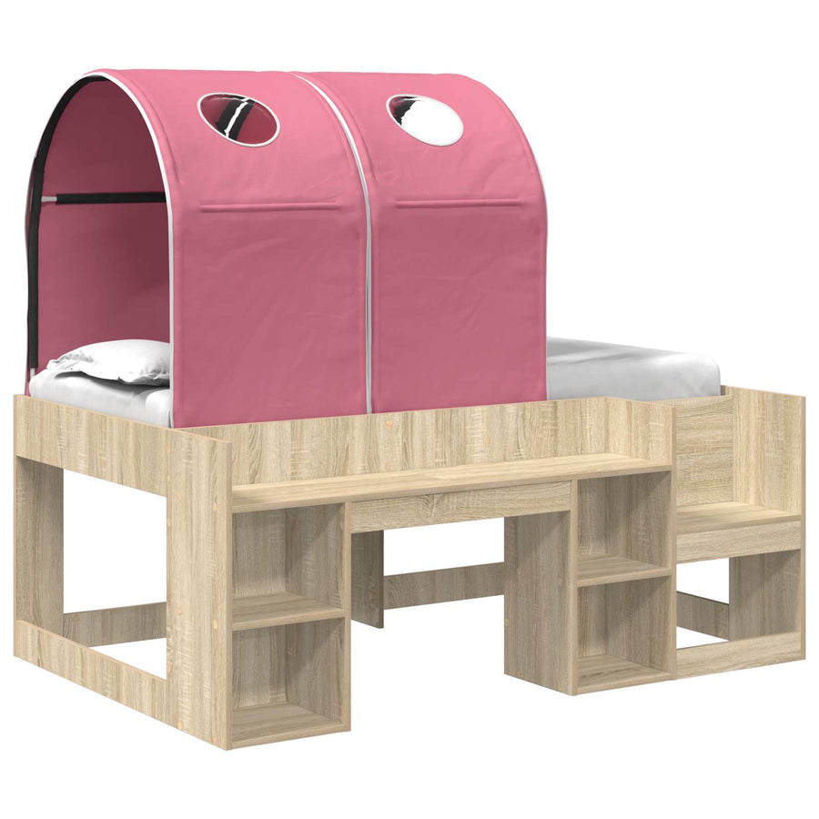 Bed met Tunnel met plank 3 st Sonoma eiken en roze Bewerkt hout