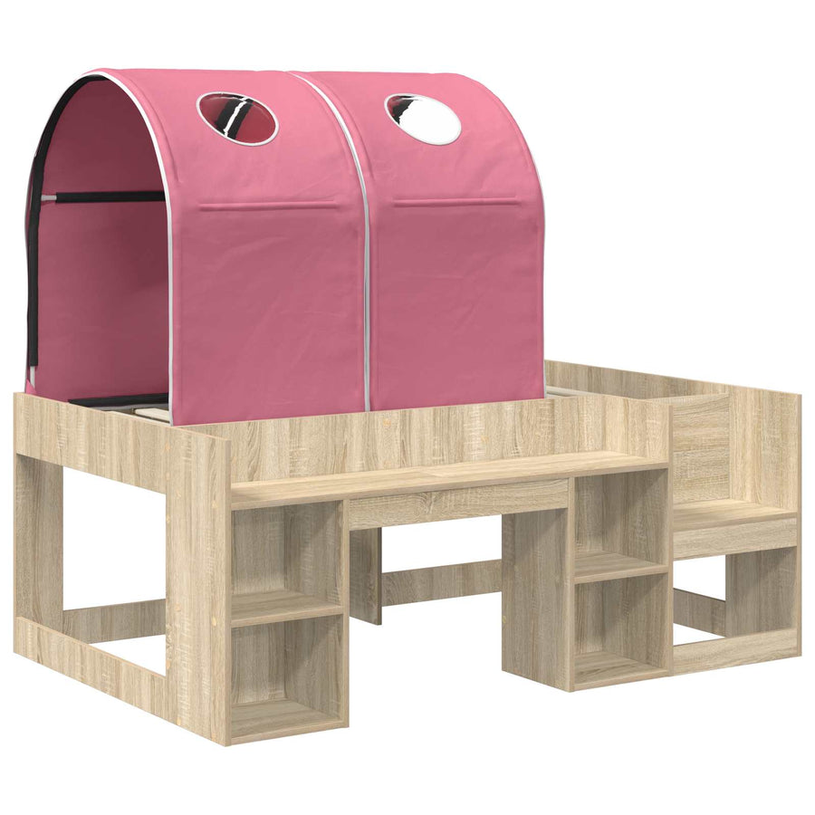 Bed met Tunnel met plank 3 st Sonoma eiken en roze Bewerkt hout
