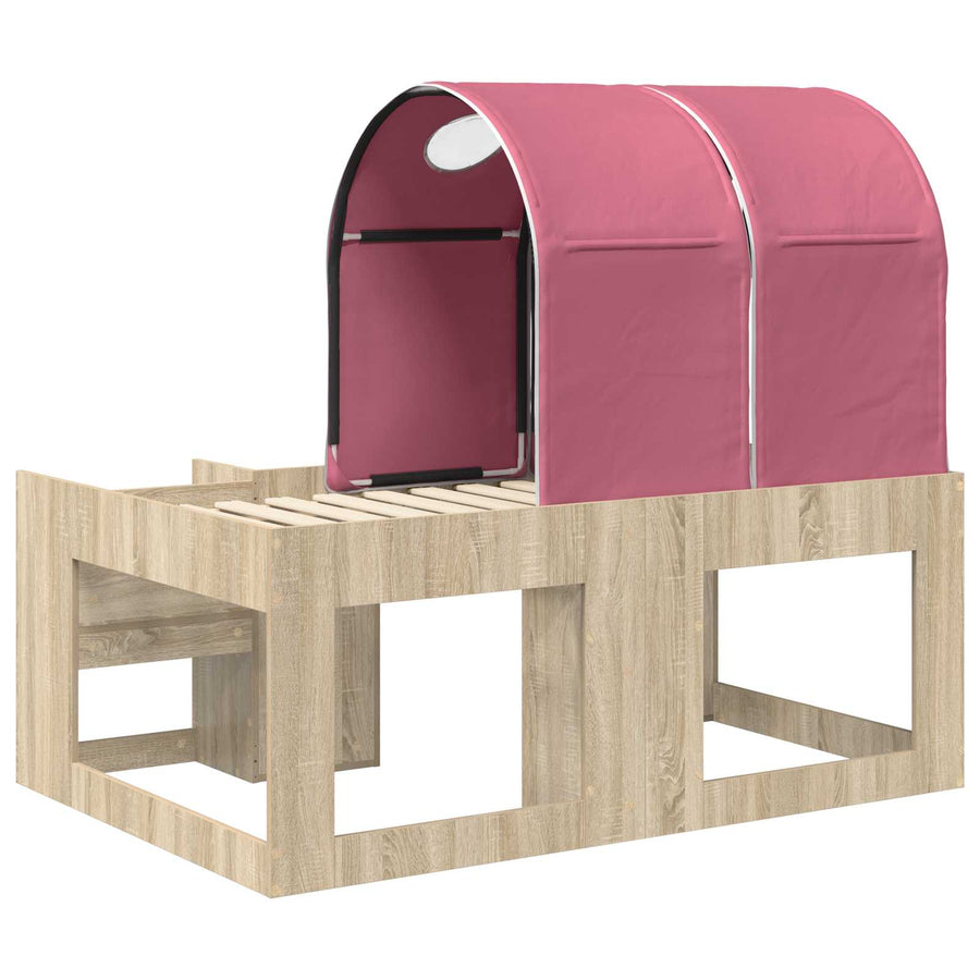 Bed met Tunnel met plank 3 st Sonoma eiken en roze Bewerkt hout