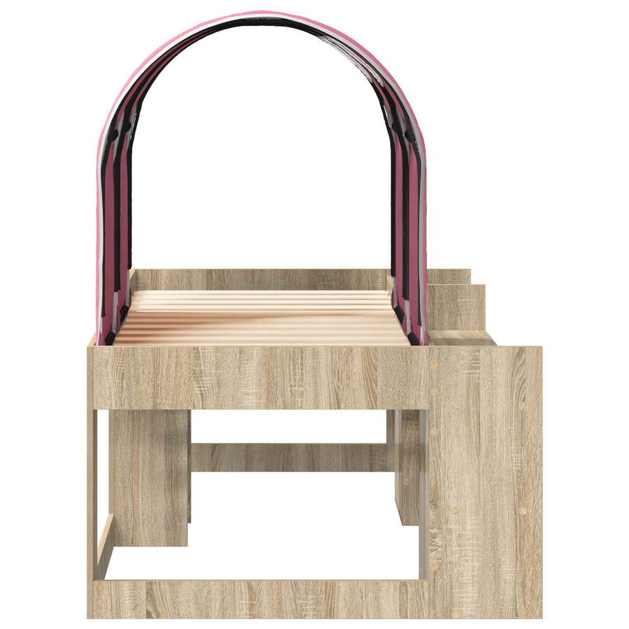 Bed met Tunnel met plank 3 st Sonoma eiken en roze Bewerkt hout