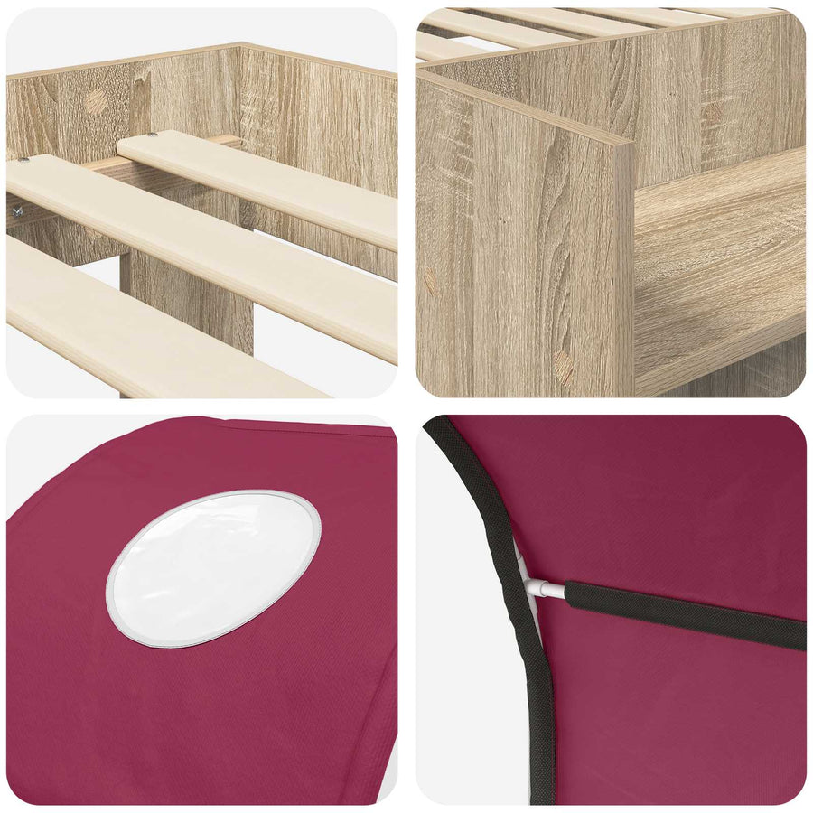 Bed met Tunnel met plank 3 st Sonoma eiken en rood Bewerkt hout
