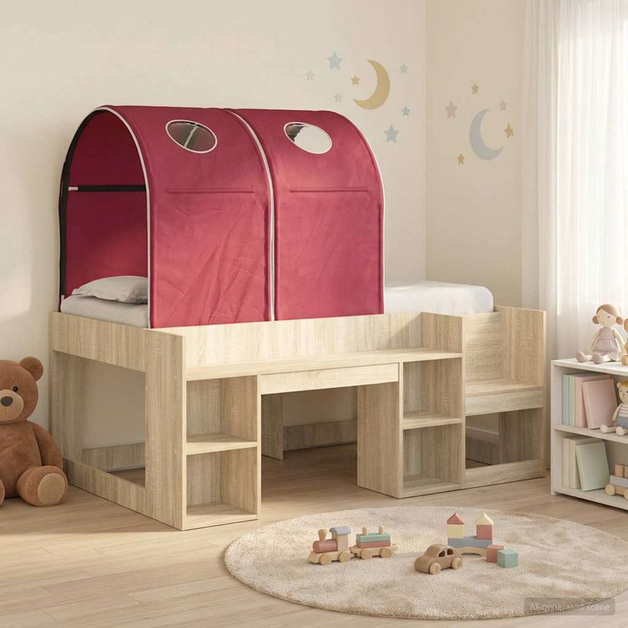 Bed met Tunnel met plank 3 st Sonoma eiken en rood Bewerkt hout