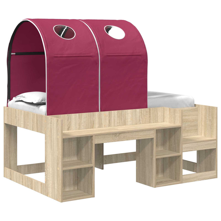Bed met Tunnel met plank 3 st Sonoma eiken en rood Bewerkt hout