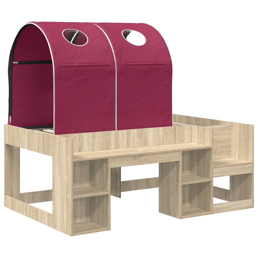 Bed met Tunnel met plank 3 st Sonoma eiken en rood Bewerkt hout
