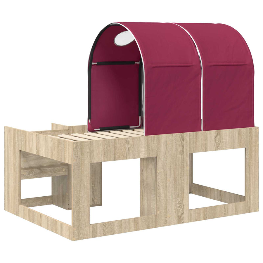 Bed met Tunnel met plank 3 st Sonoma eiken en rood Bewerkt hout