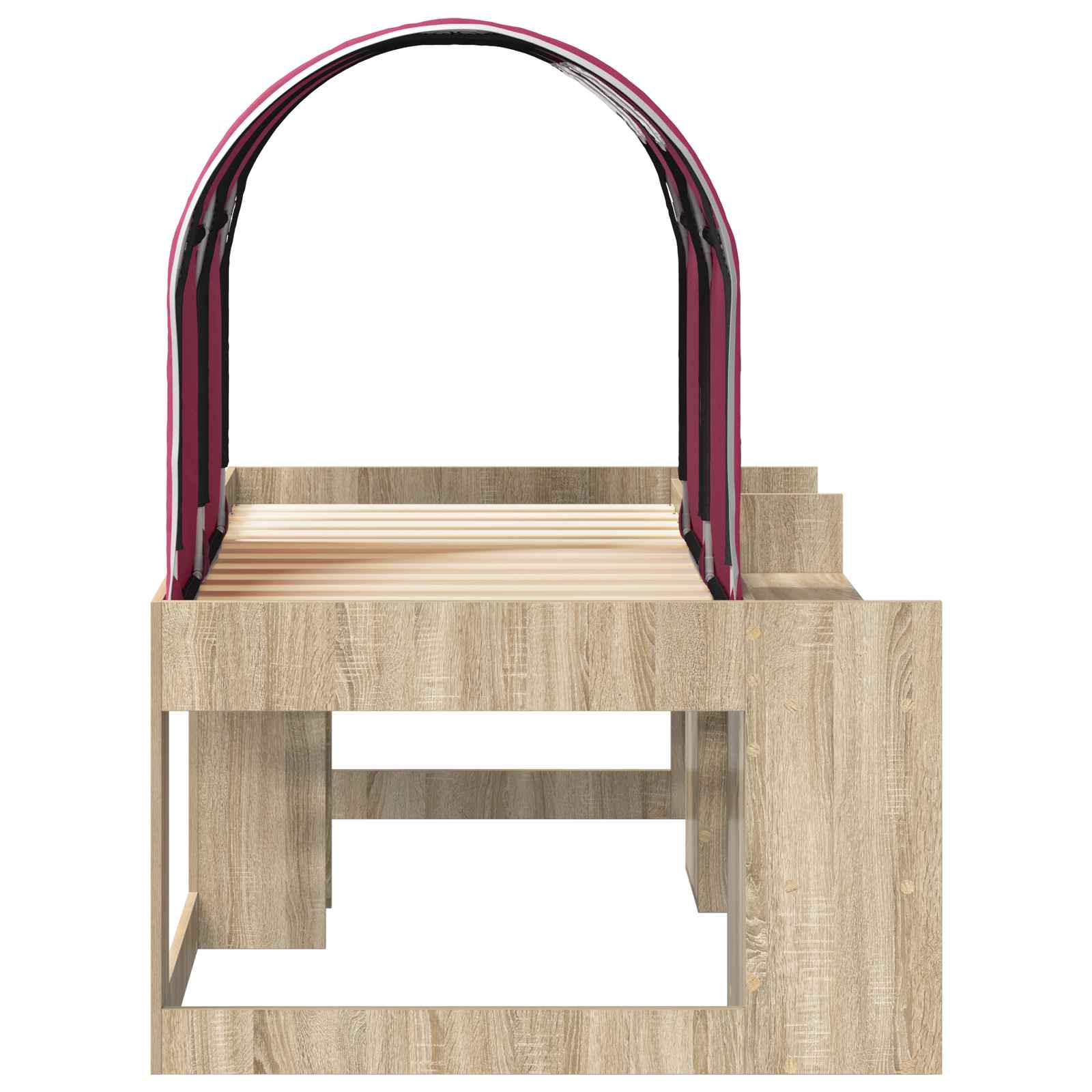 Bed met Tunnel met plank 3 st Sonoma eiken en rood Bewerkt hout