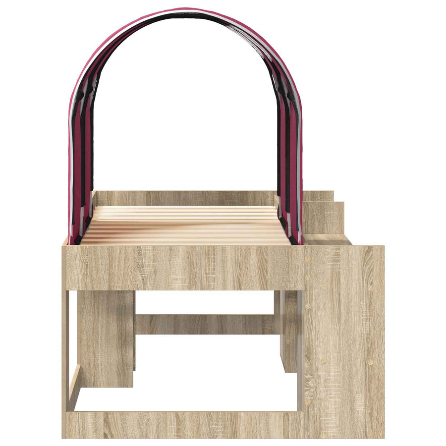 Bed met Tunnel met plank 3 st Sonoma eiken en rood Bewerkt hout